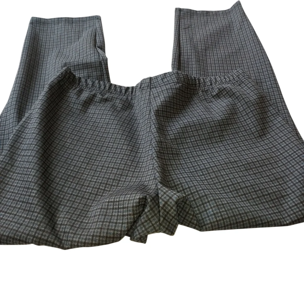 Utopia By Hue Women’s Large Dark Plaid Dress Pants Fall Winter Gray Blue Black